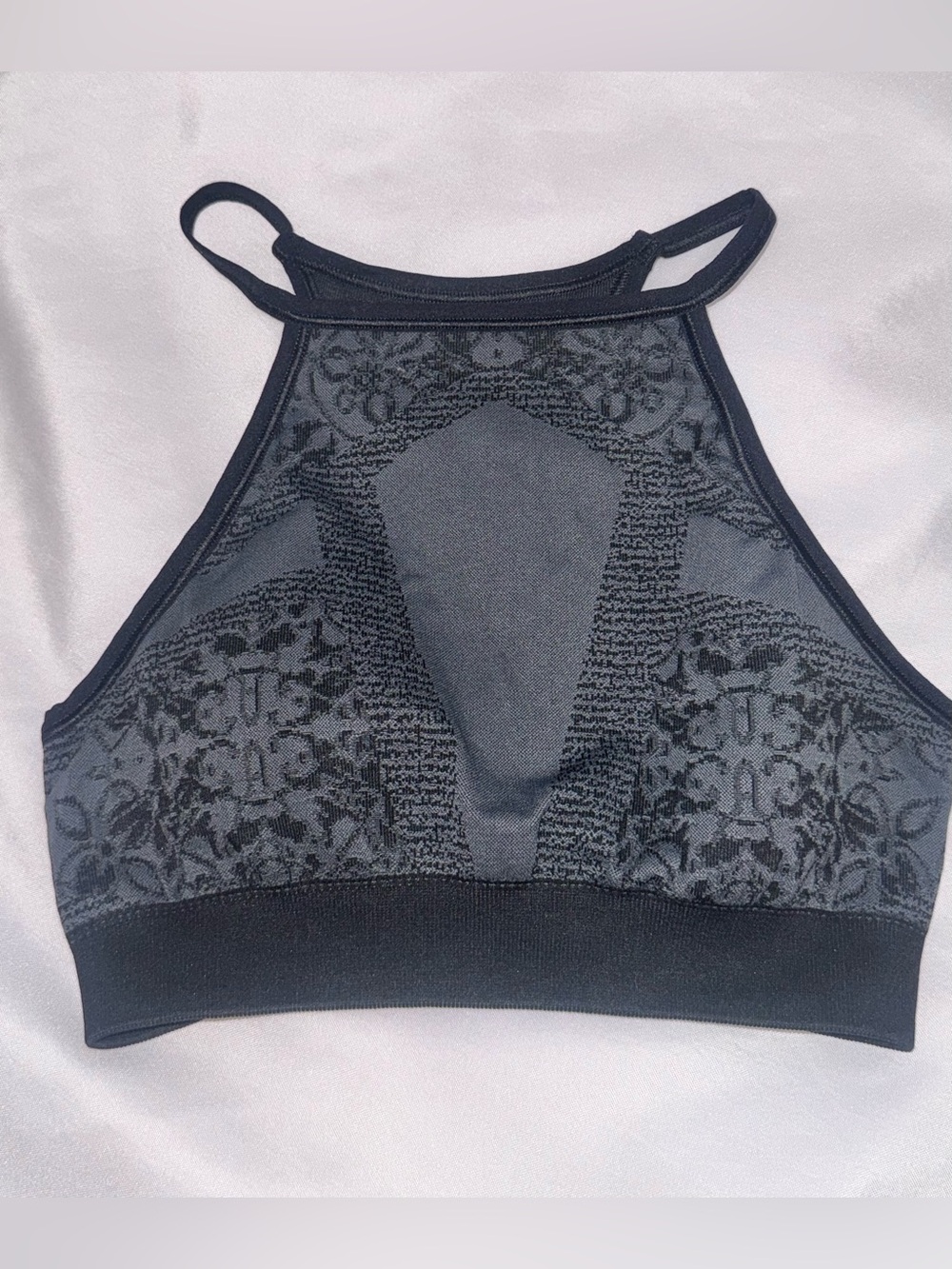 NUX Black High-Neck Seamless Jacquard Sports Bra top NWT